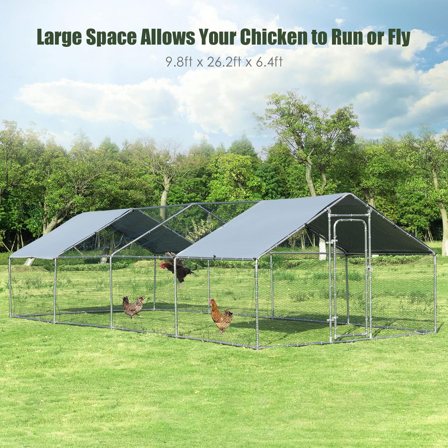 Costway Large Outdoor Metal Chicken Coop, Walk-In Hen Run House with Water-Proof Cover, Lockable Door, Large Space, PVC Wire Enclosure, Poultry Cage Habitat for Ducks, Rabbits in Backyard, Farm Use