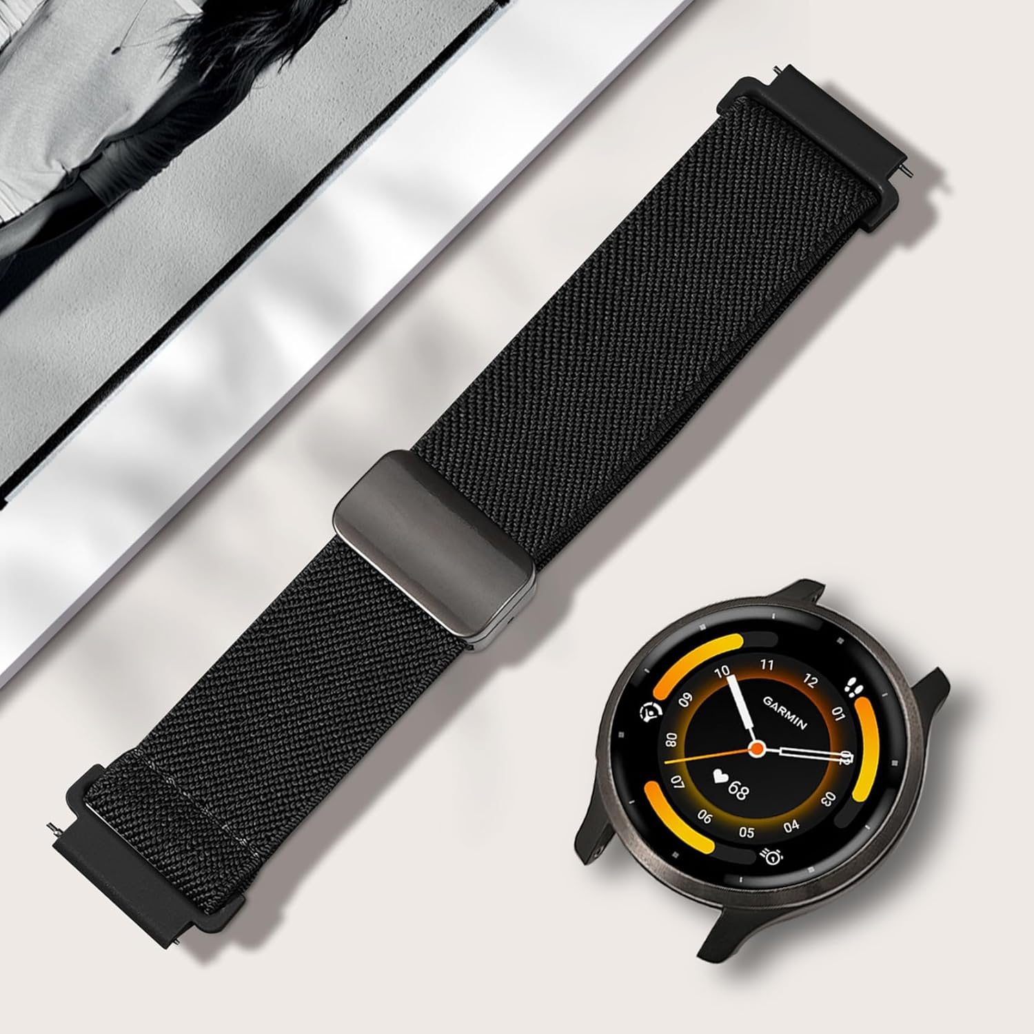 Everact 22Mm Nylon Magnetic Watch Band Compatible with Garmin Venu 3 45Mm/Venu 2/Vivoactive 4/Forerunner 265/255/255 Music,Loop Magnetic Easy Buckle Adjustable Elastic Strap Replacement for Women Men image number 3