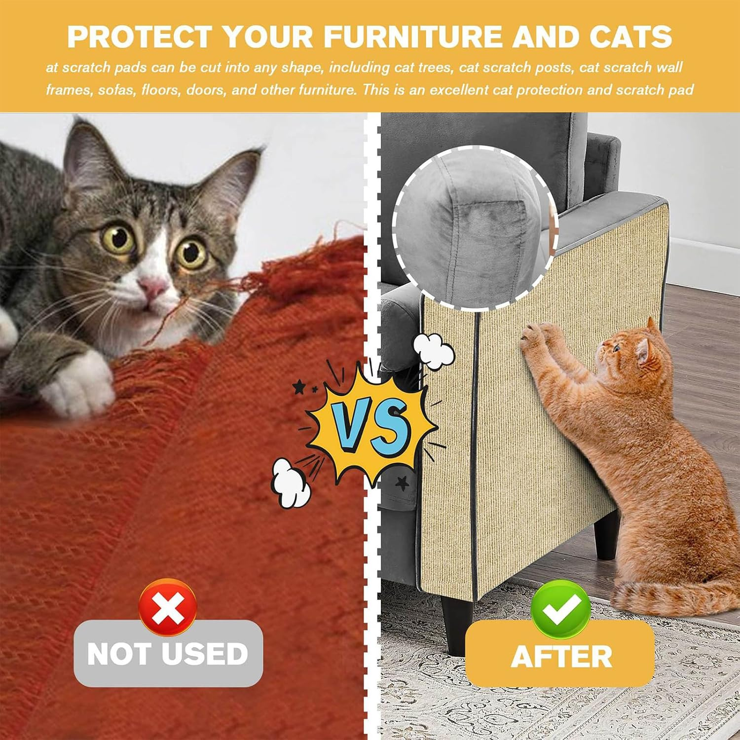 Scratching Wall for Cats, 40 X 300 Cm, Scratching Mat for Cats, Self-Adhesive Scratching Mat, Cat Scratching Mat, Cut to Size, Self-Adhesive Scratching Mat, Cat for Furniture, Couch, Sofa, Door image number 4