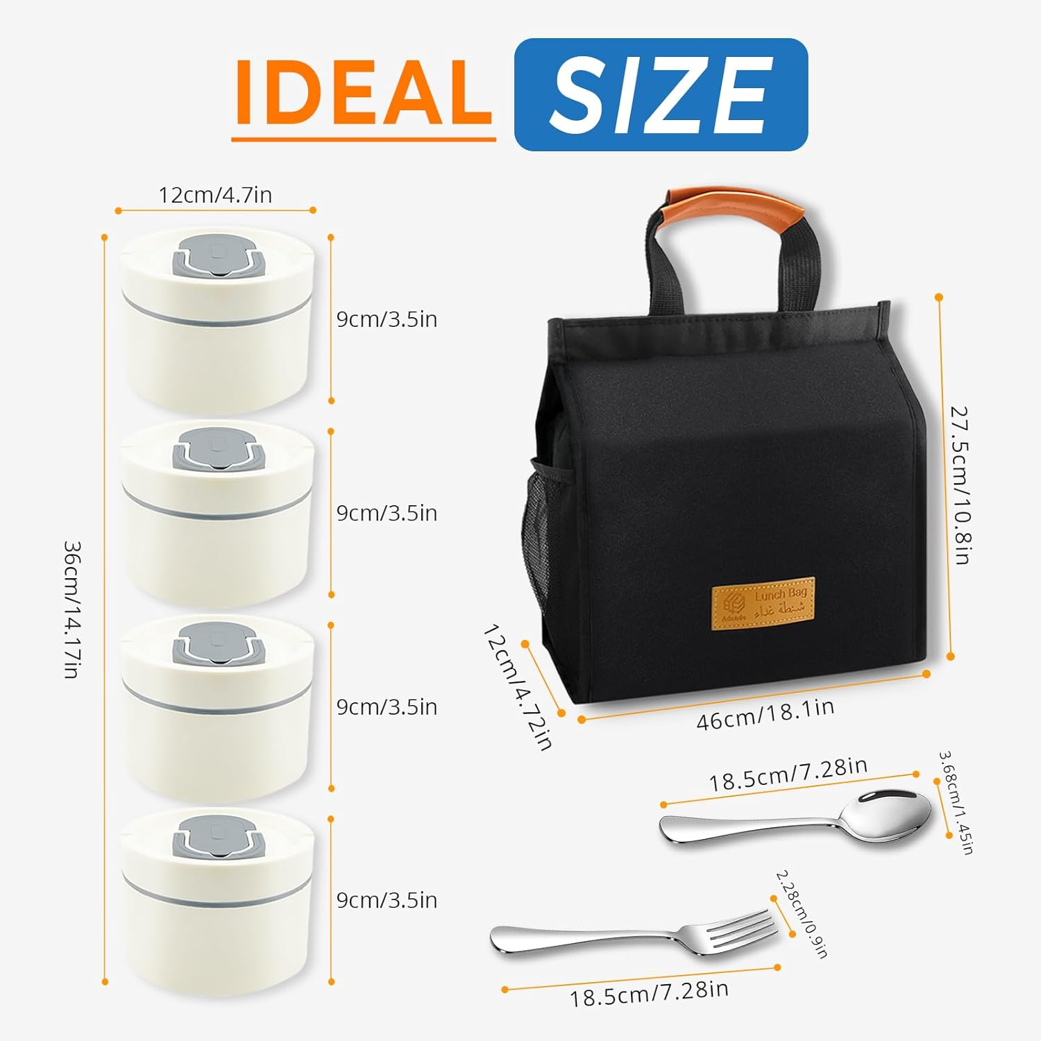 Adando Stainless Steel Lunch Box: 550Ml Microwave-Safe round Bento Lunch Box - 304 Bpa-Free Doulbe Wall Insulated Leakproof for Adults Students - Office School Beach Picnic Hiking Camping (4 Pack) image number 1