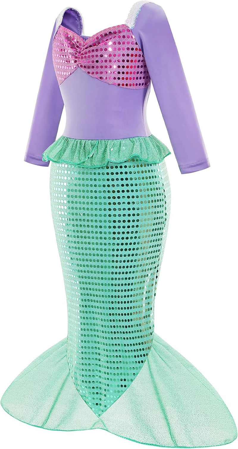 Slowton Girls Mermaid Princess Costume Sequins Party Dress Cosplay Outfit image number 4