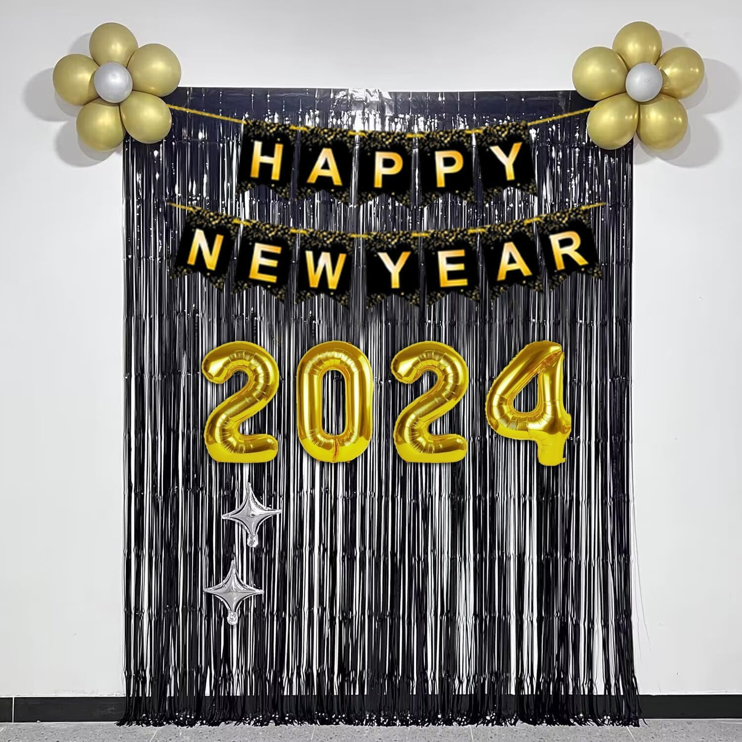 4 Pack Foil Fringe Curtains, Tinsel Streamers Birthday Party Decorations Photo Booth Props for Birthday Wedding Engagement Bachelorette Christmas Celebration Party Decorations (1X2.5M, Black) - Black image number 6