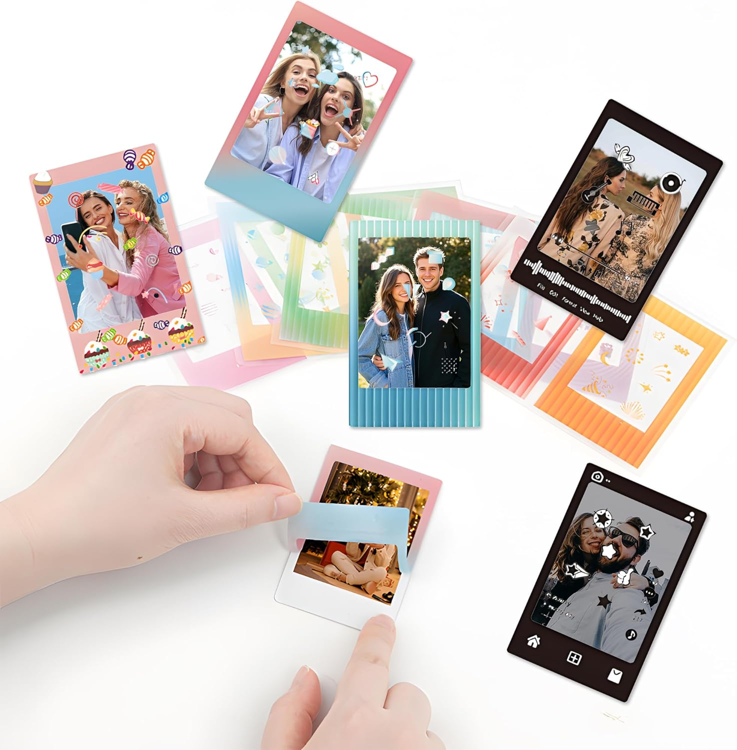 30Pcs Instant Photo Frame Stickers for Instax Mini, Colorful Photo Instant Films Frame Sticker, DIY Scrapbook Sticker for Scrapbooking, Journaling, Photo Albums image number 4