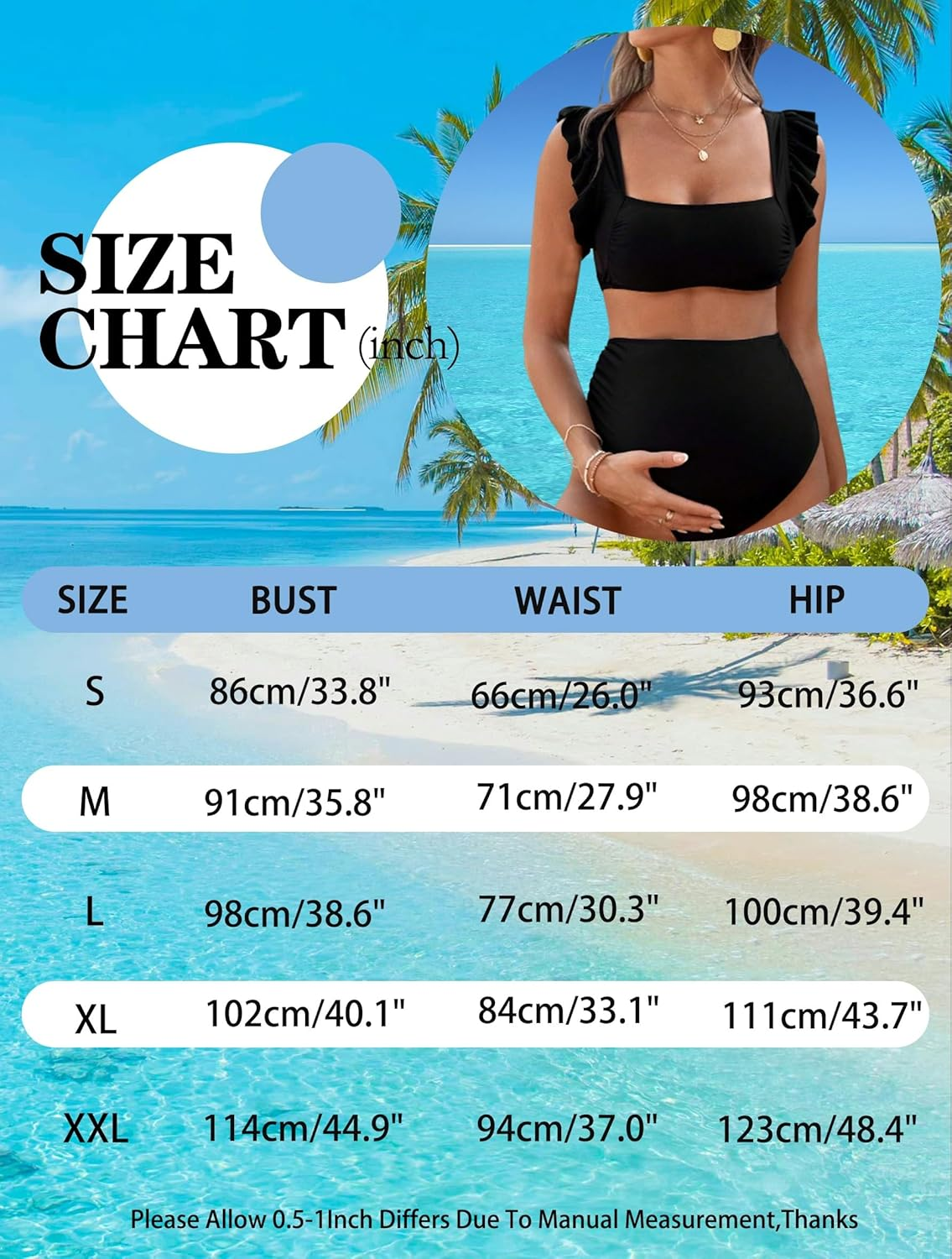 Maternity Swimsuit for Women High Waisted Bikini Set Pregnancy Bathing Suits Two Piece Swimwear image number 1