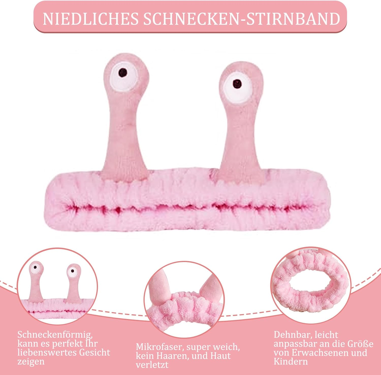 Snail Face Washing Headband, Pack of 3 Face Washing Headband, Snail Spa Headband, Coral Fleece for Make-Up, Beauty, Skin Care, Sports (Grey Pink Blue) image number 2