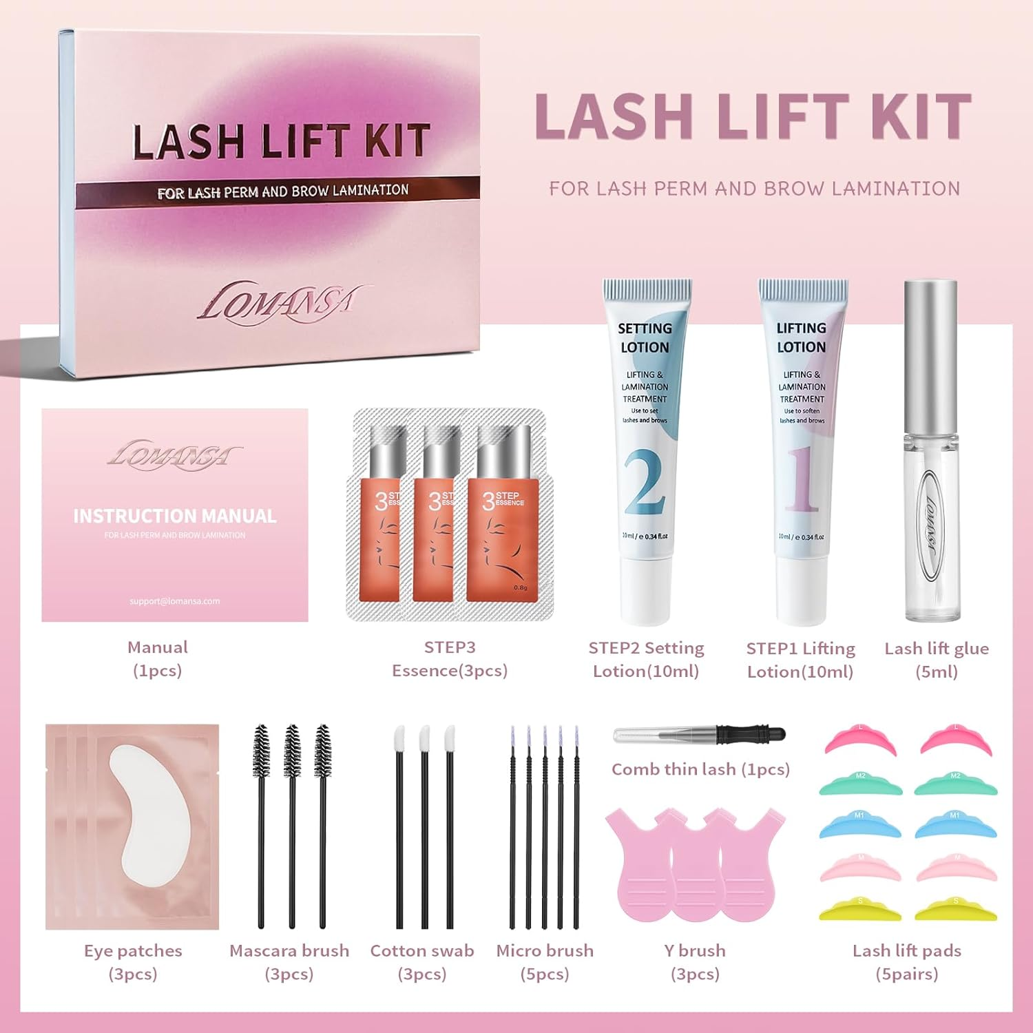 Lomansa Lash Lift Kit Eyelash Lift Kit for Lash Perm Natural Curling Lifting, with Detailed Instruction Complete Set for Women, Beginners, Salon Use image number 3