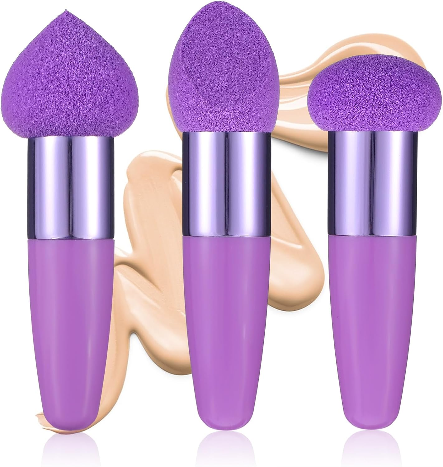 Sibba Makeup Sponge 3 Pieces Foundation Makeup Concealer Cosmetic Mixed Mini Brush Angle Handle Applicator Artist Application Mushroom Eyebrow Face Tassel Powder (Rose Red)