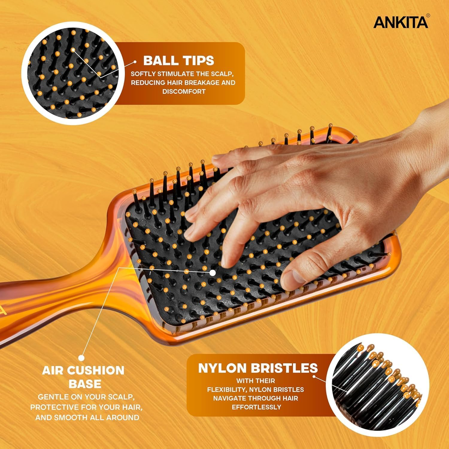 Ankita Paddle Hair Brush (Mini Handle) | Handy Hair Brush | Hair Brush for Men and Women | Hair Brush under 200 | image number 4