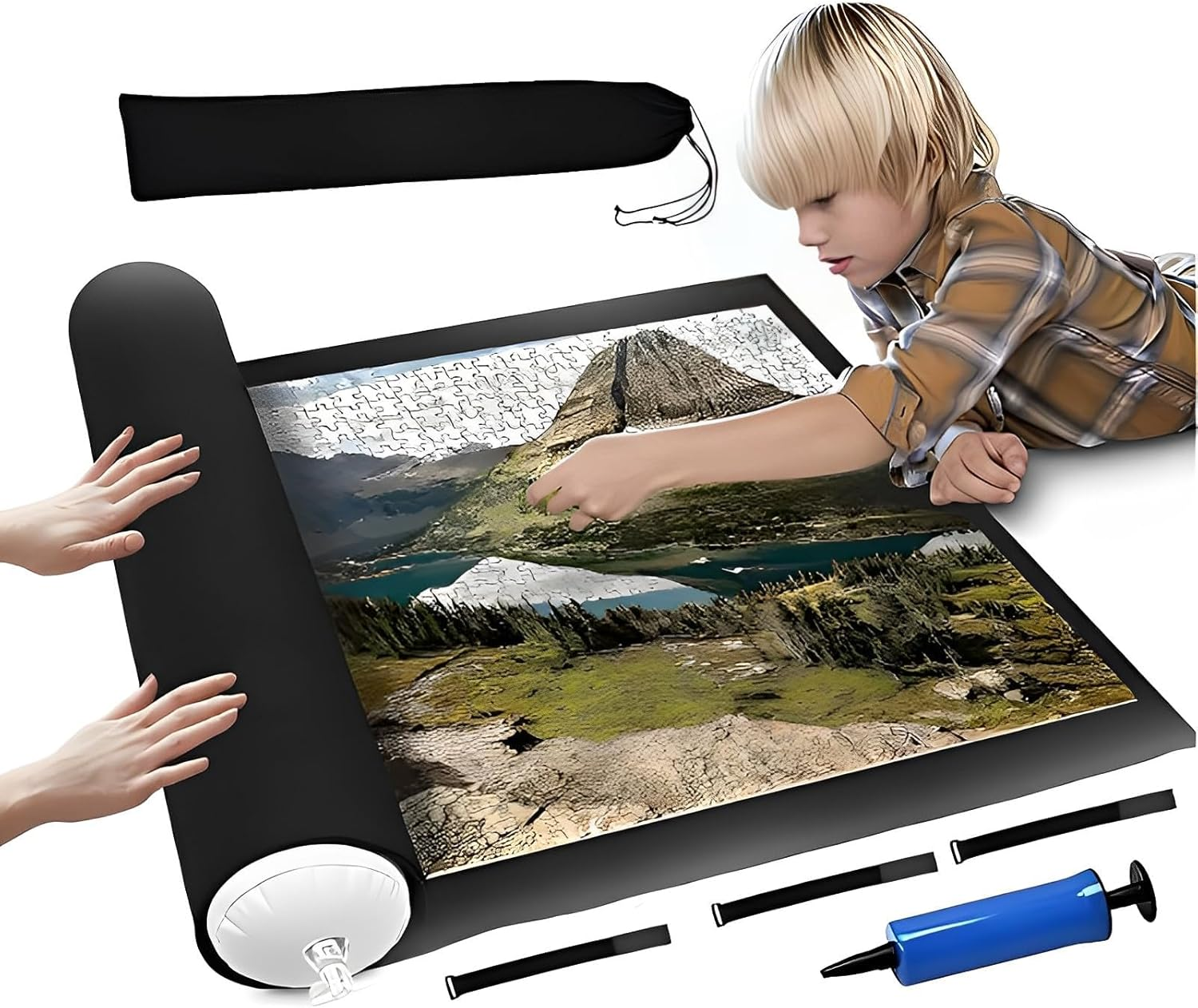 Jigsaw Puzzle Mat Roll up - Portable Felt save Mat for Puzzles Storage and Organize (26X46 Inch, up to 1500Pcs) image number 2