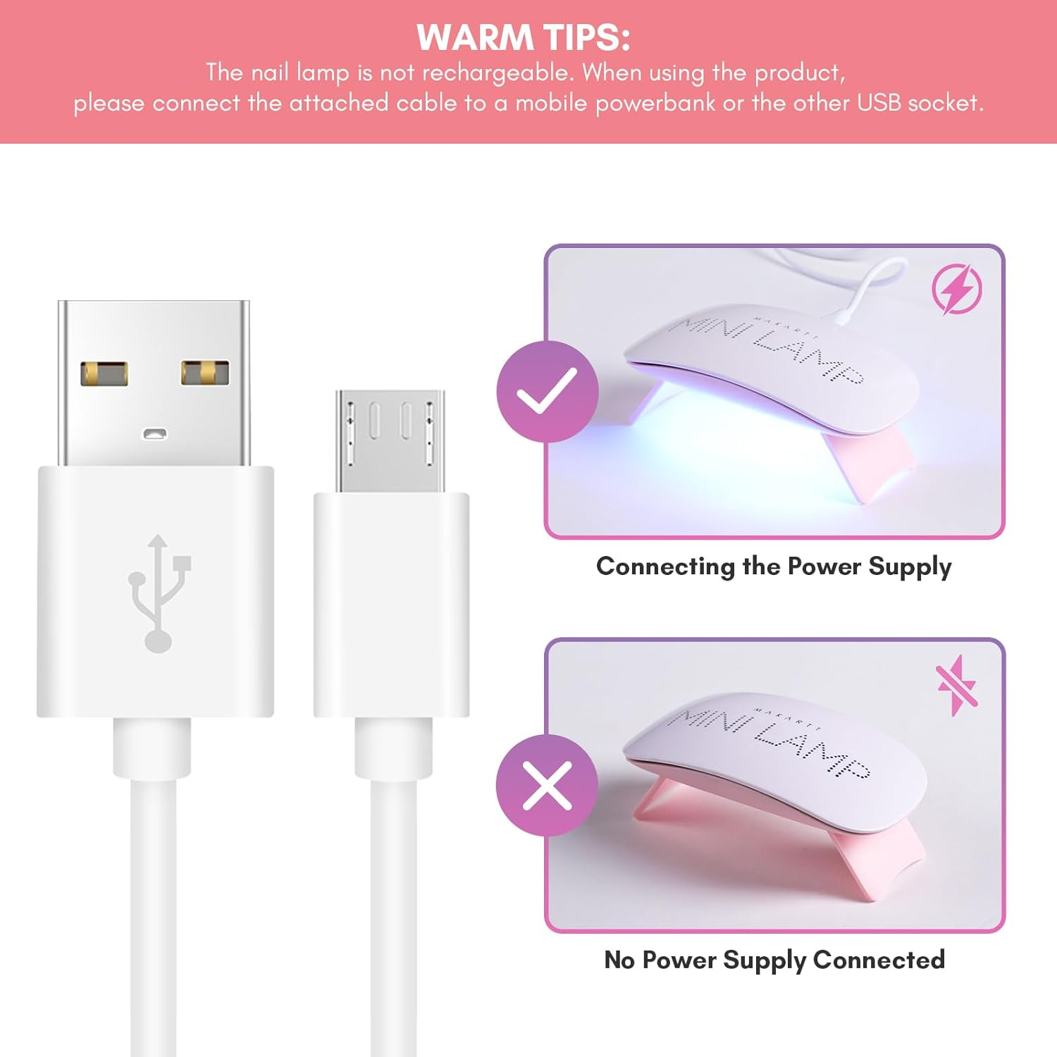 MAKARTT 6W LED UV Nail Dryer Curing Lamp 60S Timer USB Portable for Gel Nails Based Polishes image number 2