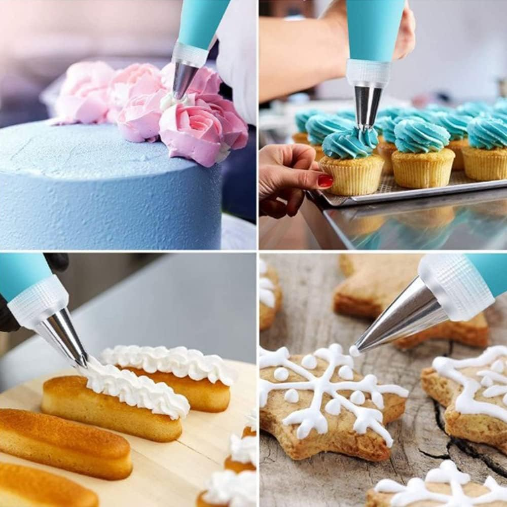 18 Inch Reusable Icing Bags 3-Pack Silicone Piping Bags, Large Pastry Bags Cake Decorating Icing Piping Bags, Baking Dessert Piping Bag with 3 Icing Couplers for Standard Tips, Blue image number 7