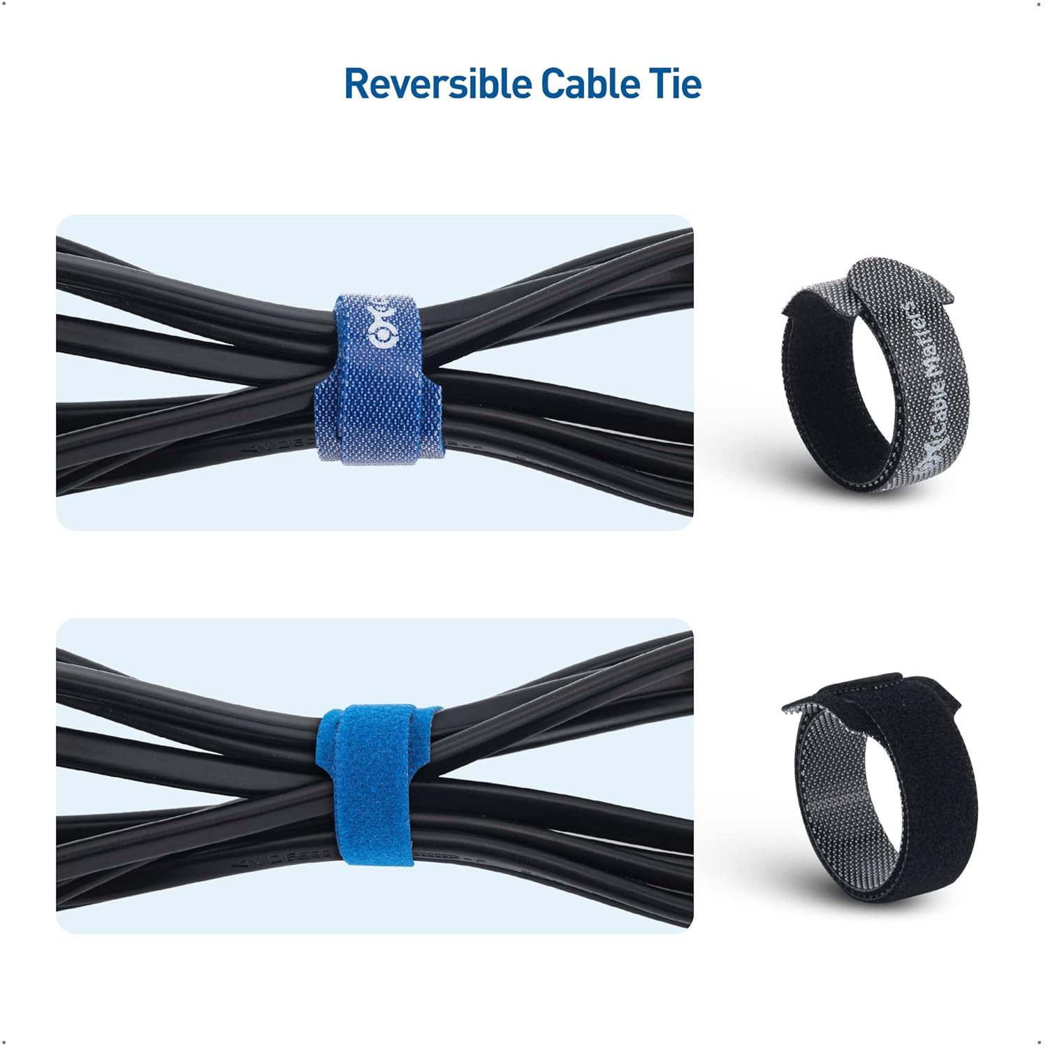 Cable Matters 100-Pack Reusable Cable Ties - 20Cm, Wire Ties with 19KG Tensile Strength, Multi-Color Hook-And-Loop Straps, Black, Blue, and Orange Cable Management Straps image number 6