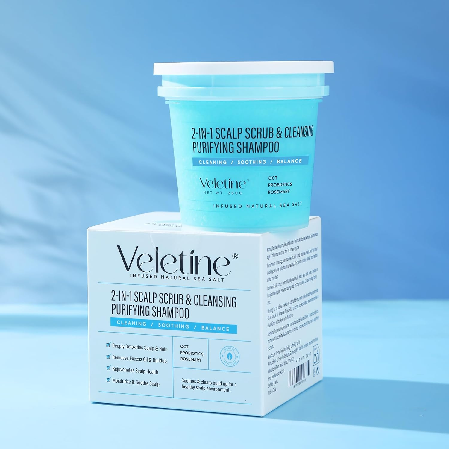 Veletine Scalp Treatments,Cleasing Scalp Cream,Purifying Scalp Scrub,2-In-1 Scalp Scrub & Cleansing Shampoo,With Scalp Massage Brush（260G） image number 3