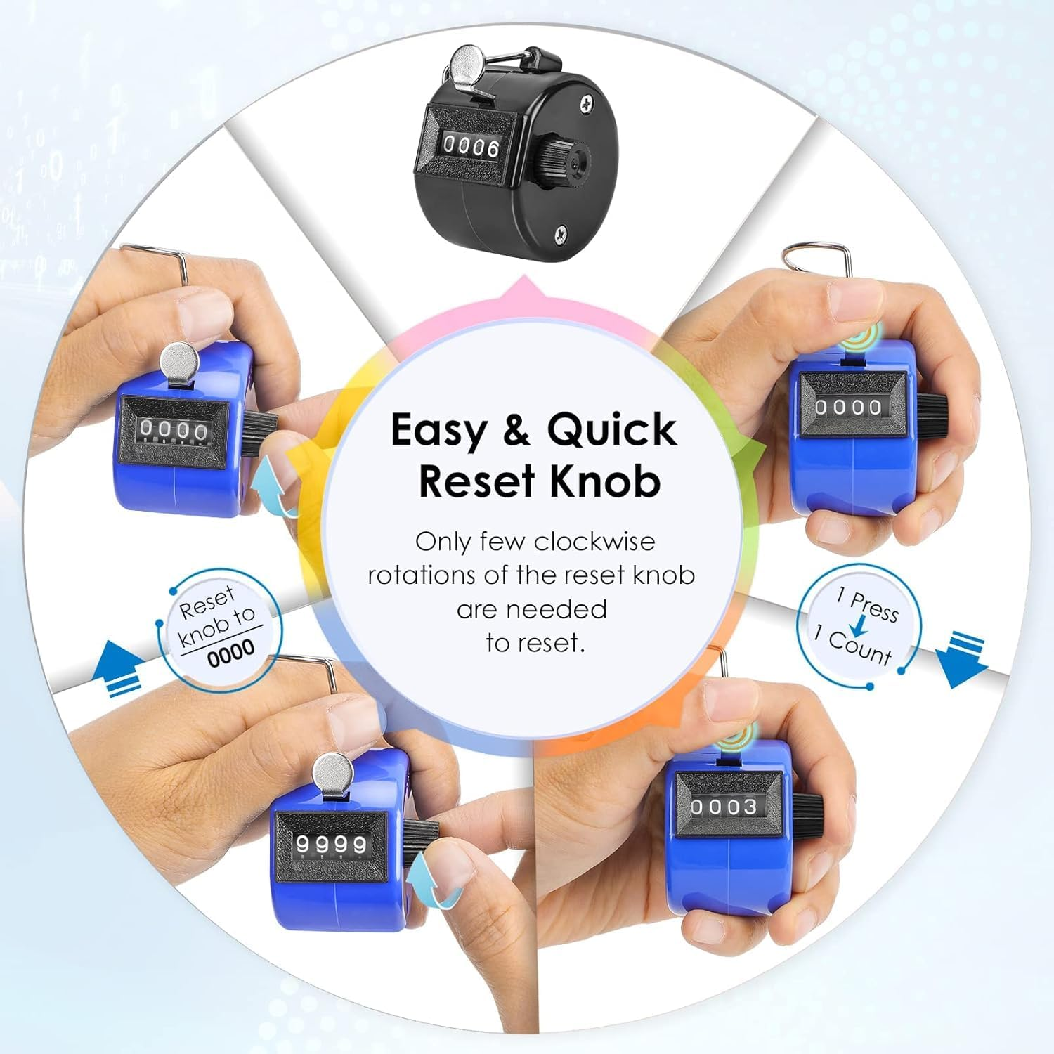 AEEGO 6-Color Pack Handheld Counter, 4-Digit Clicker Counter, Manual Mechanical Pitch Counter for Coaching, Knitting, Golf, Lap Counting, Fishing, Toddlers and Fidgeting