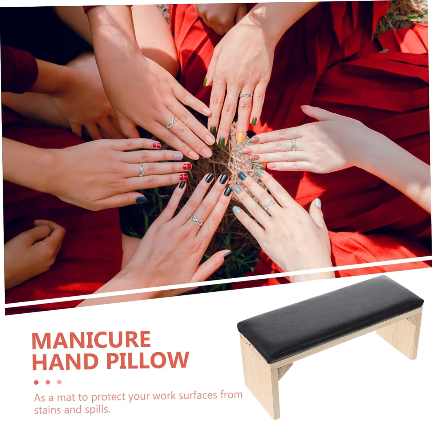 Supple Leather Manicure Pillow Wooden Hand Rest Cushion with Nail Lamp Holder Natural Wrist Support for Nail Art Japanese Style Manicure Tool for Steady Hands and Dust Protection