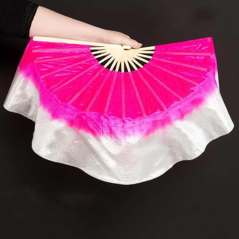 TMZAQH Women 40Cm(15.7") 1 Piece Right Hand Real Silk Belly Dance Short Fan Veils Gradient Color - White image number 6