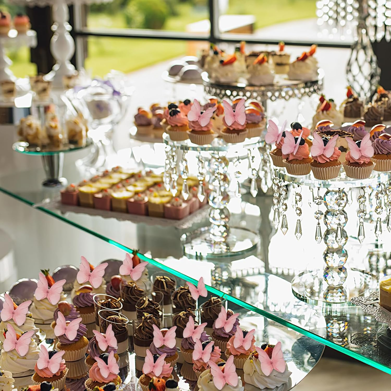 48PCS Edible Butterfly Cake Decorations Wafer Paper Butterflies for Cake Decorating, Vivid Colorful Butterfly Cupcake Toppers for Wedding Birthday Party Cupcakes Decorating Supplies(Pink) image number 3