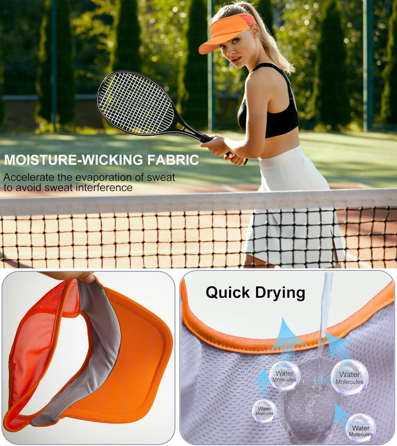 Dumrotite Sports Sun Visor Women Men, Cooling Stretchy Visor Hats Summer Packable Ponytail Sun Hat for Running, Golf, Tennis image number 2