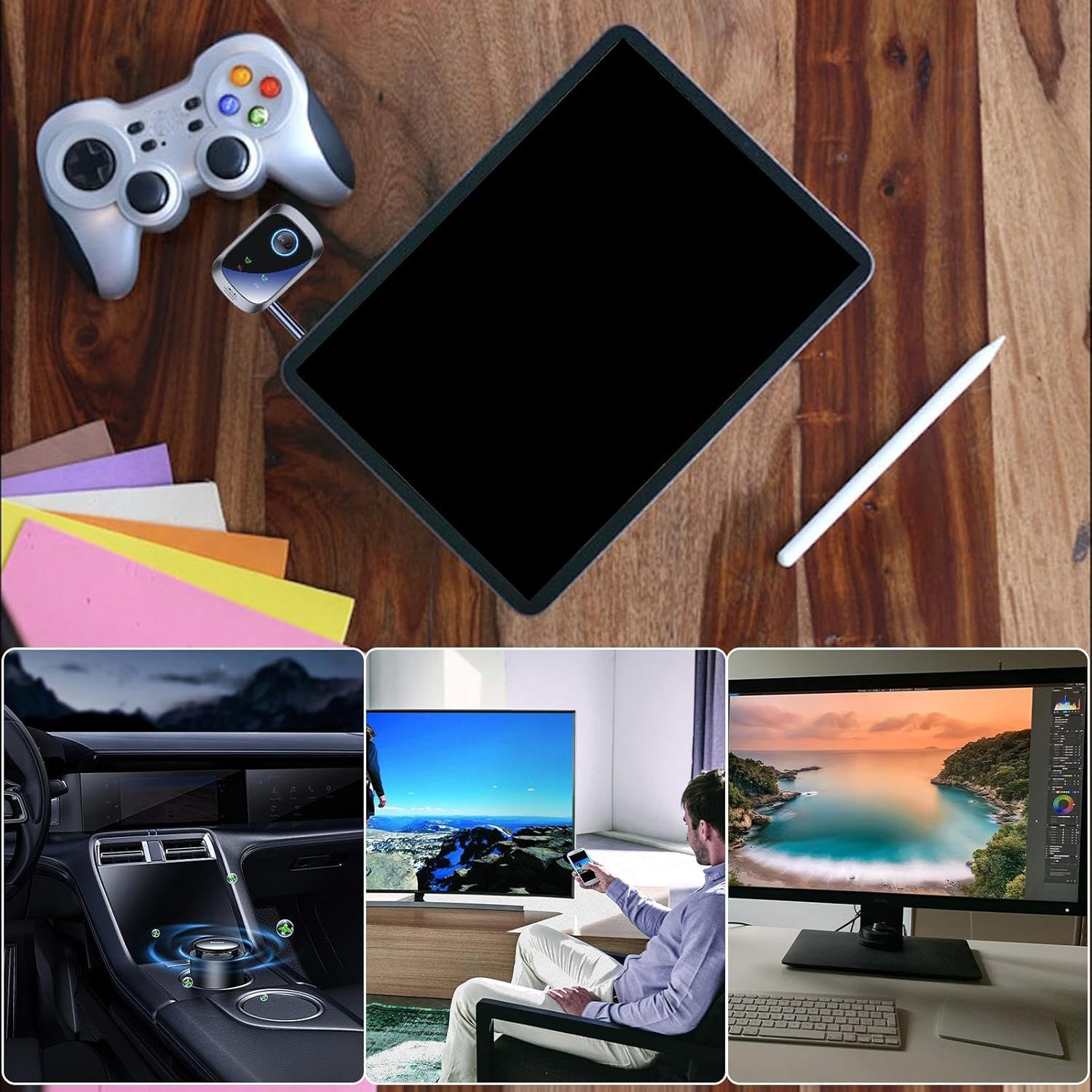 Wireless Transmitter and Receiver,Wireless Receiver Transmitter - Double Stream Multipoint 2 in 1 Hifi LCD Screen for Music Game Consoles Tvs Speakers Cell Phones Pc Car Home Gym image number 5