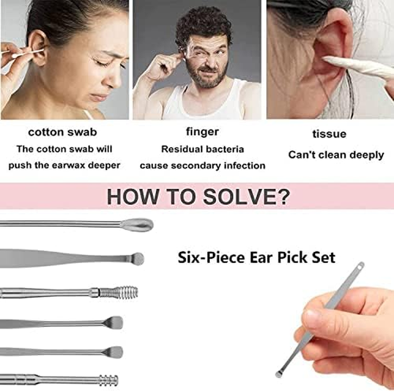 6-Piece Ear Wax Removal Set, Stainless Steel Ear Cleaning Tools, Ear Cleaner Set, for Ear Cleaning of Adults and Children