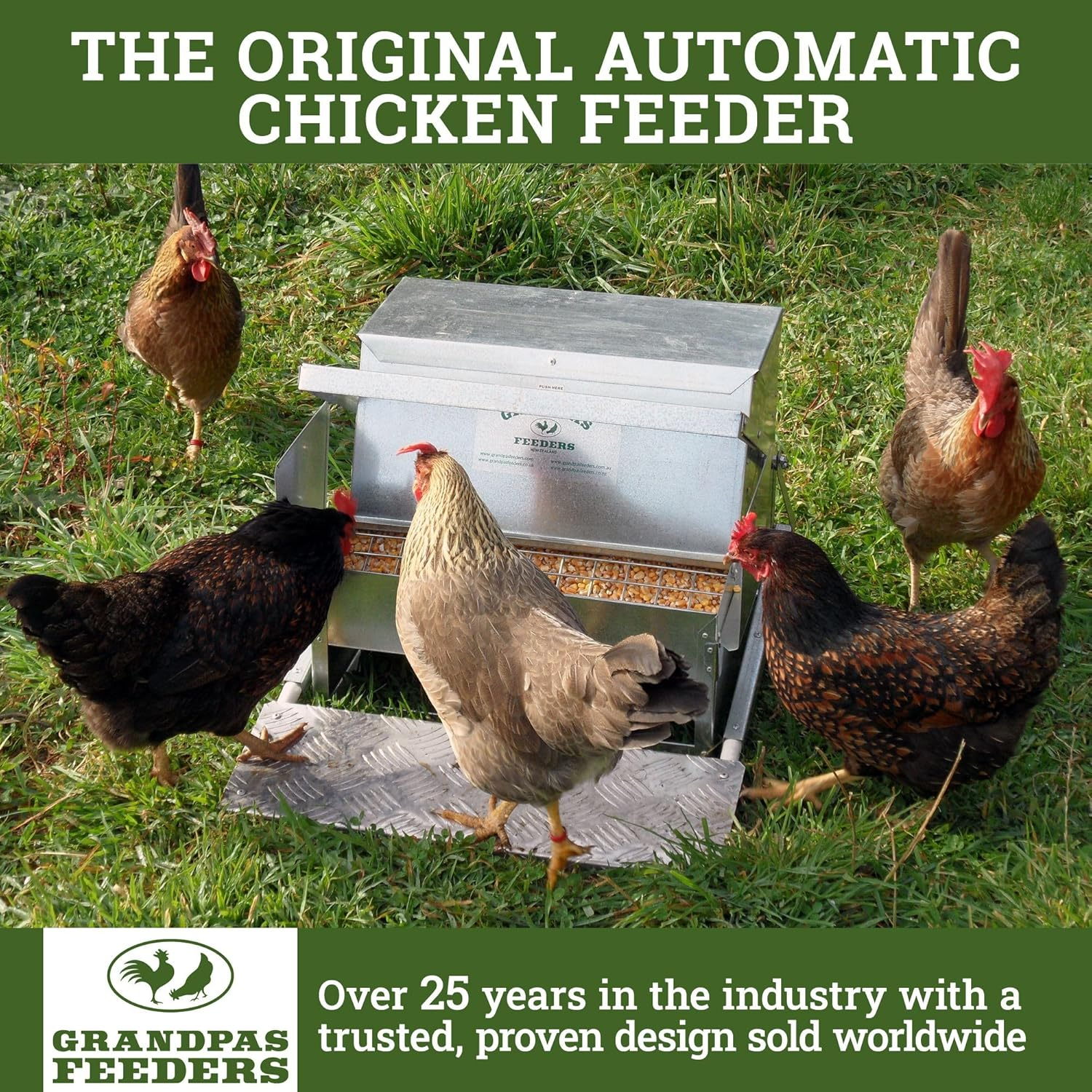 Grandpa'S Feeders Automatic Chicken Feeder - Sturdy Galvanized Steel Poultry Feeders - Rat Proof & No Spill with Weatherproof Lid - Standard Size for 6-12 Chickens 10 Days (9Kg Feed) image number 3