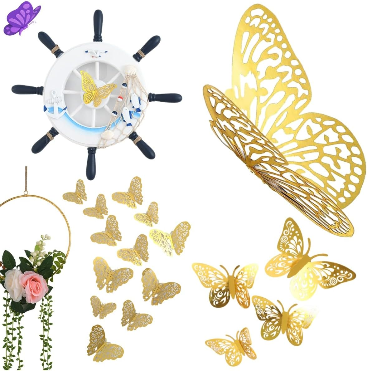 3D Butterfly Wall Decoration, Golden Butterfly Birthday Decoration, Detachable Stickers, Butterfly Party Decoration, Cake Decoration, 48 Pieces image number 1