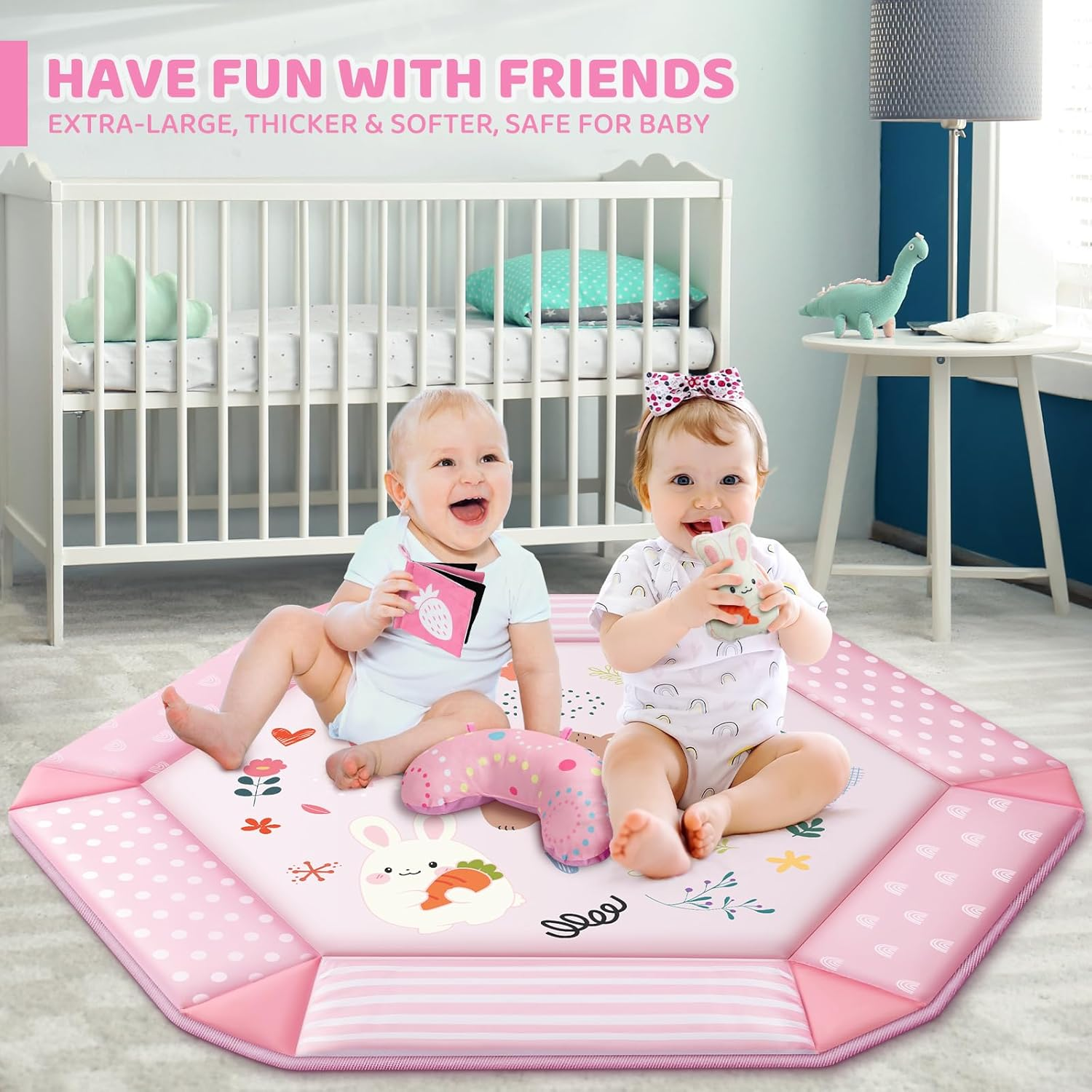 Baby Gym Play Mat, 8-In-1 Tummy Time Mat & Ball Pit with 6 Toys, Washable Baby Activity Mat for Visual, Hearing, Sensory, Motor Development, Baby Gift Newborn Infant 0-3-6-9-12 Months (Pink) image number 6