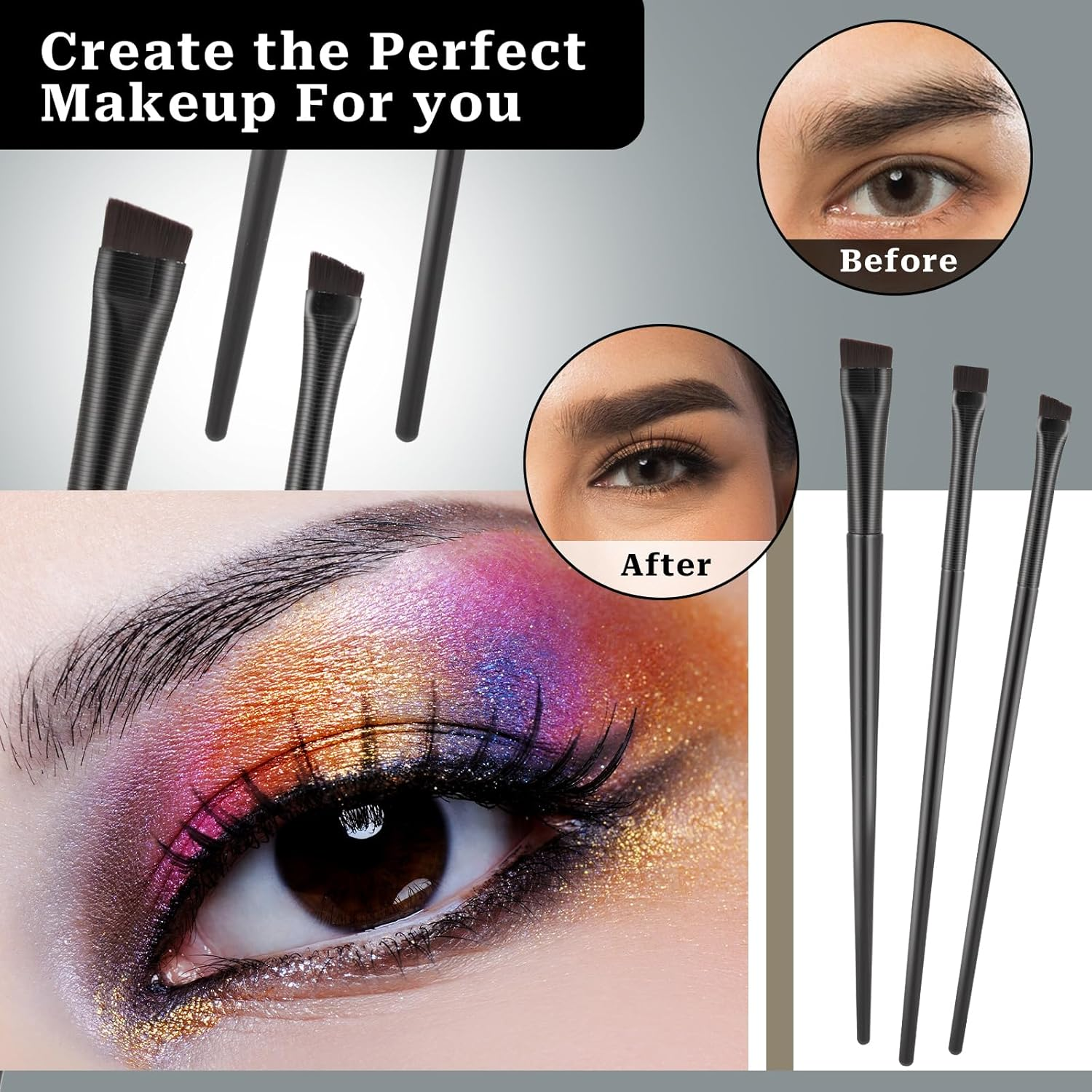 12 Pack Eyebrow Tint Brush Set - Angled Eyeliner, Flat Ultra Thin Eyeshadow Brush, Eye Makeup Applicator - Fine Slanted Eyebrow Brush image number 2