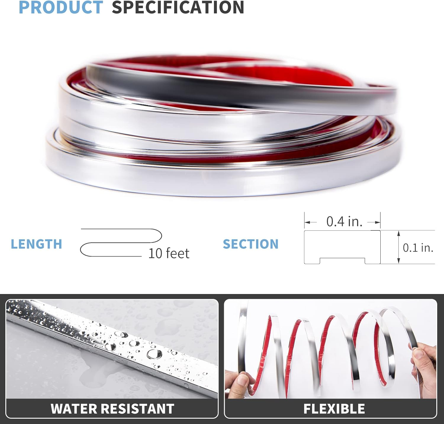 Art3D Peel and Stick Flexible Vinyl Molding Trim for Wall Tile Edges, Kitchen Backsplash, Mirrior Frame, 3 Metres, Stainless Steel image number 6