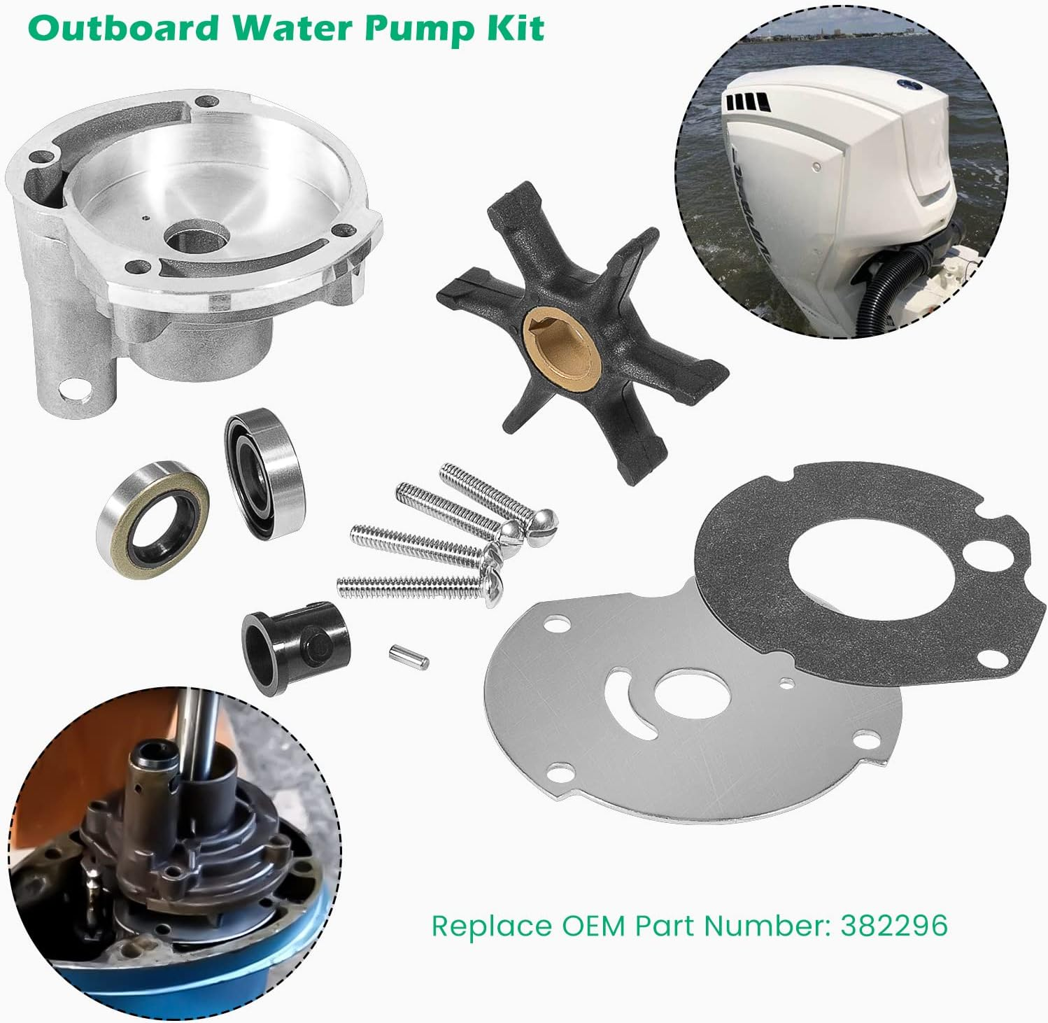 382296 Outboard Water Pump Impeller Replacement Kit for Johnson Evinrude Outboard 9.5Hp 10Hp