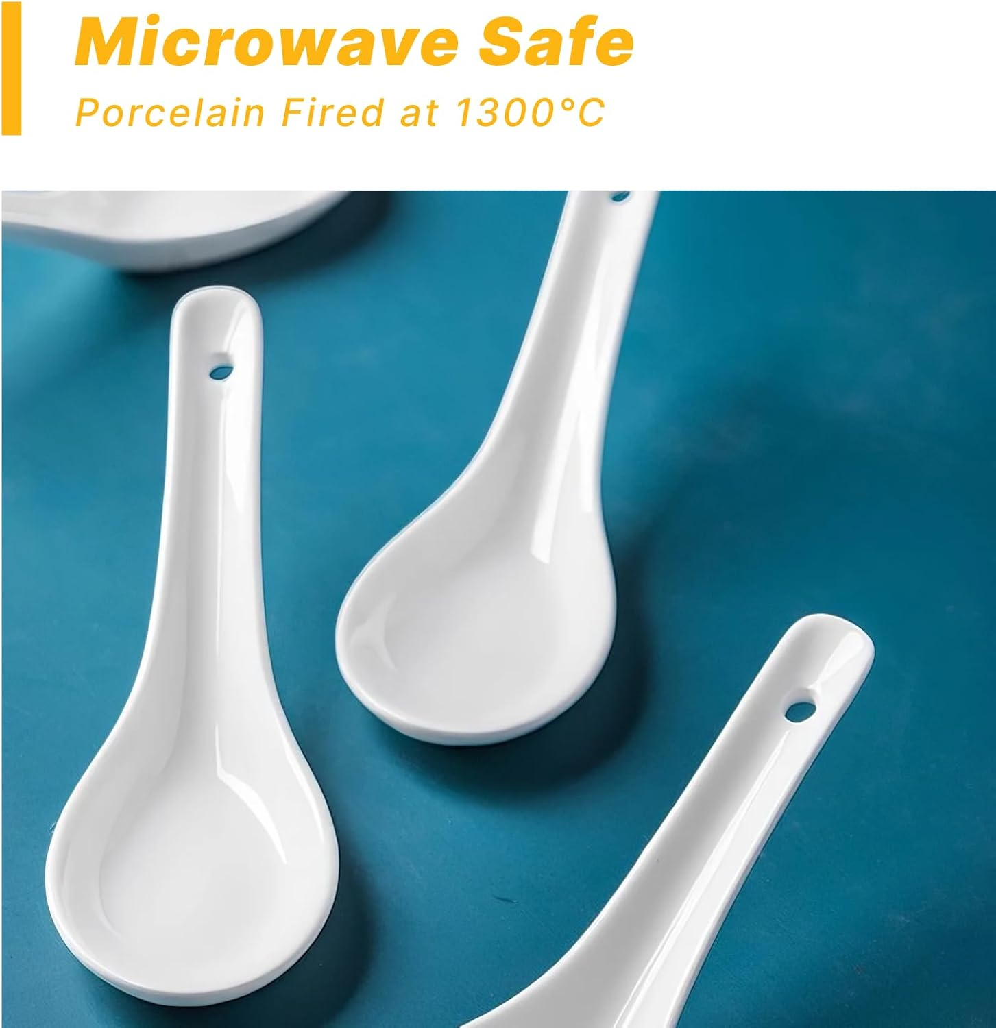 Set of 6 Asian Ceramic Soup Spoons, 4.92" Ramen Spoons, Ideal for Pho, Miso, Wonton, Dumpling, Macaroni, Dishwasher & Oven Safe, Apply to Perfectly Complements Corelle Soup Bowls