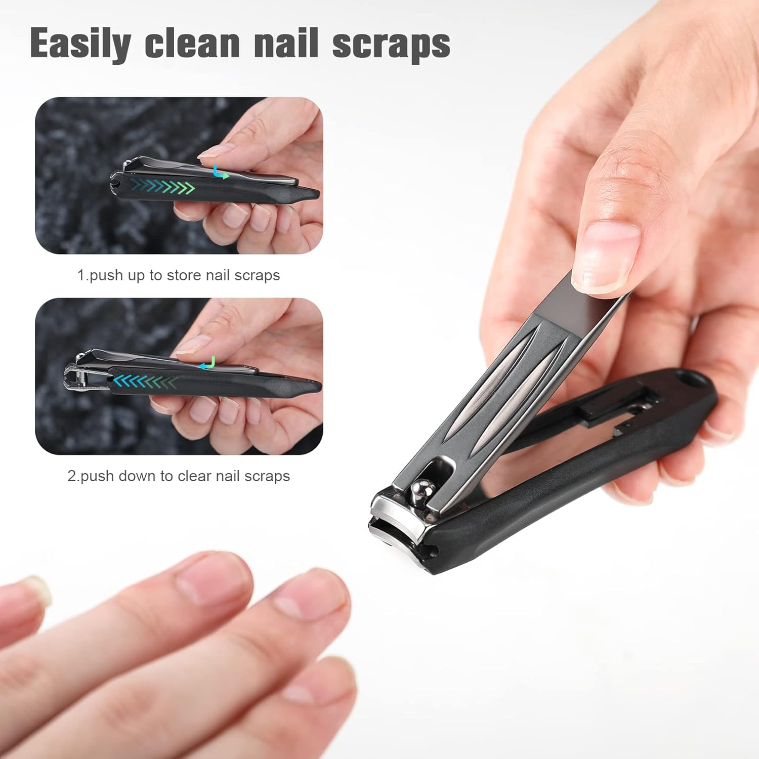 FERYES 3-In-1 Fingernail Clipper with No-Splash Nail Catcher and Metal Storage Box - Toenail Clipper with Nail File for Men & Women - Black image number 5