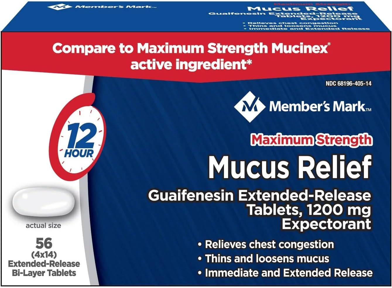 Member'S Mark Mucus Relief Maximum Strength Guaifenesin 1200Mg, 56 Tablets image number 1
