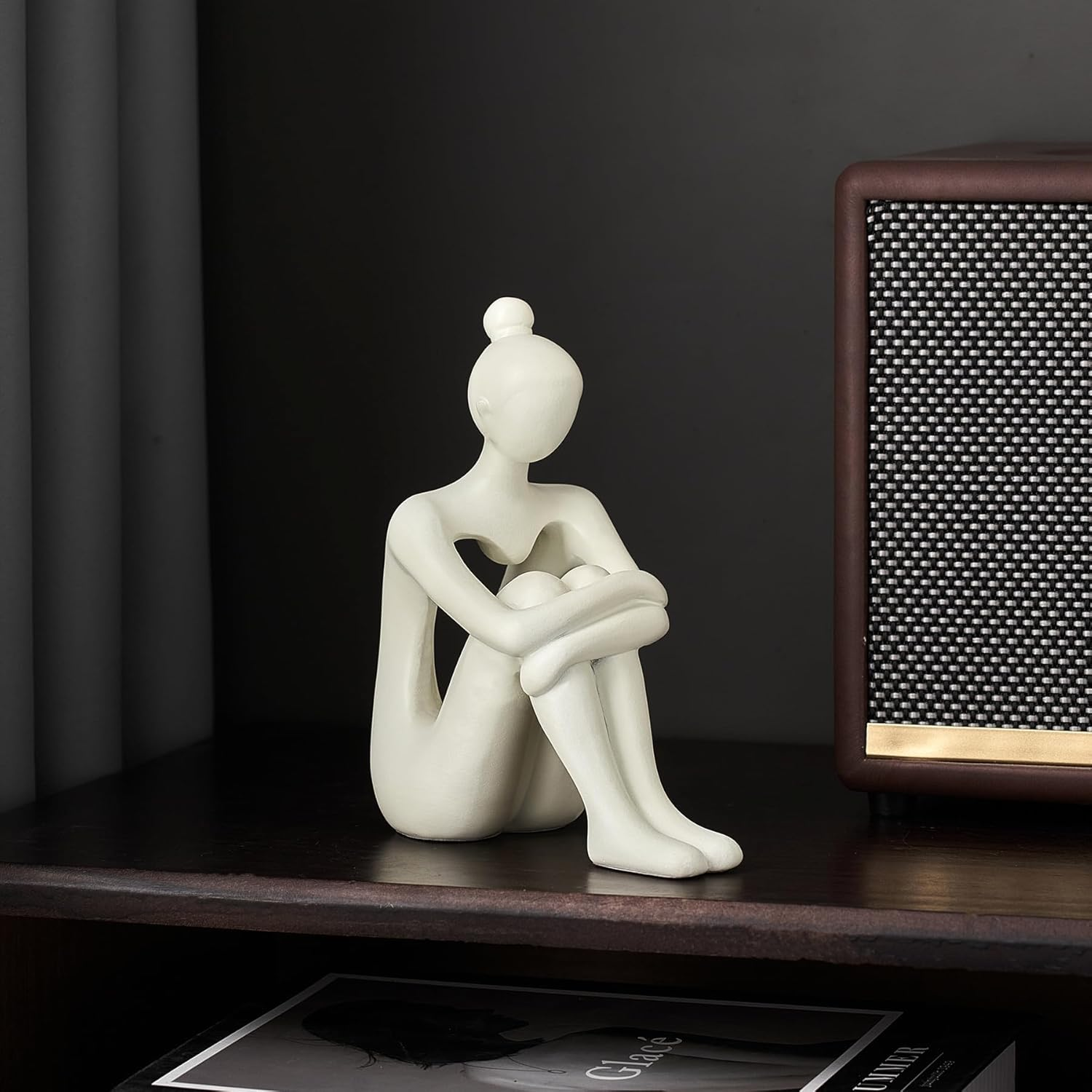 TIMEBUS Beige Thinker Statues Decor for Living Room, Modern Sculpture Shelf Decor Accents, Minimalist Abstract Figurine Decorations for Bookshelf Coffee Table Office Home Library image number 5