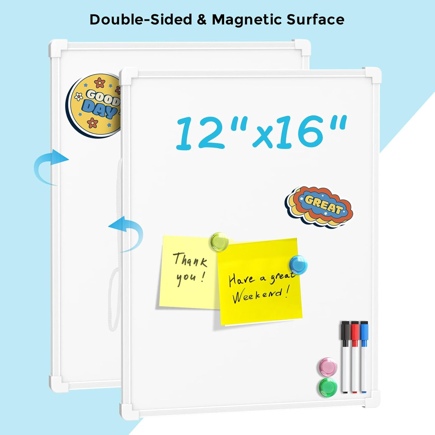Double-Sided Dry Erase Board for Wall, 16"X12" Hanging Whiteboard, Small Dry Erase White Board with 3 Markers&4 Magnets, Portable Whiteboard for Students - Planning, Drawing, Memo, to Do List image number 5