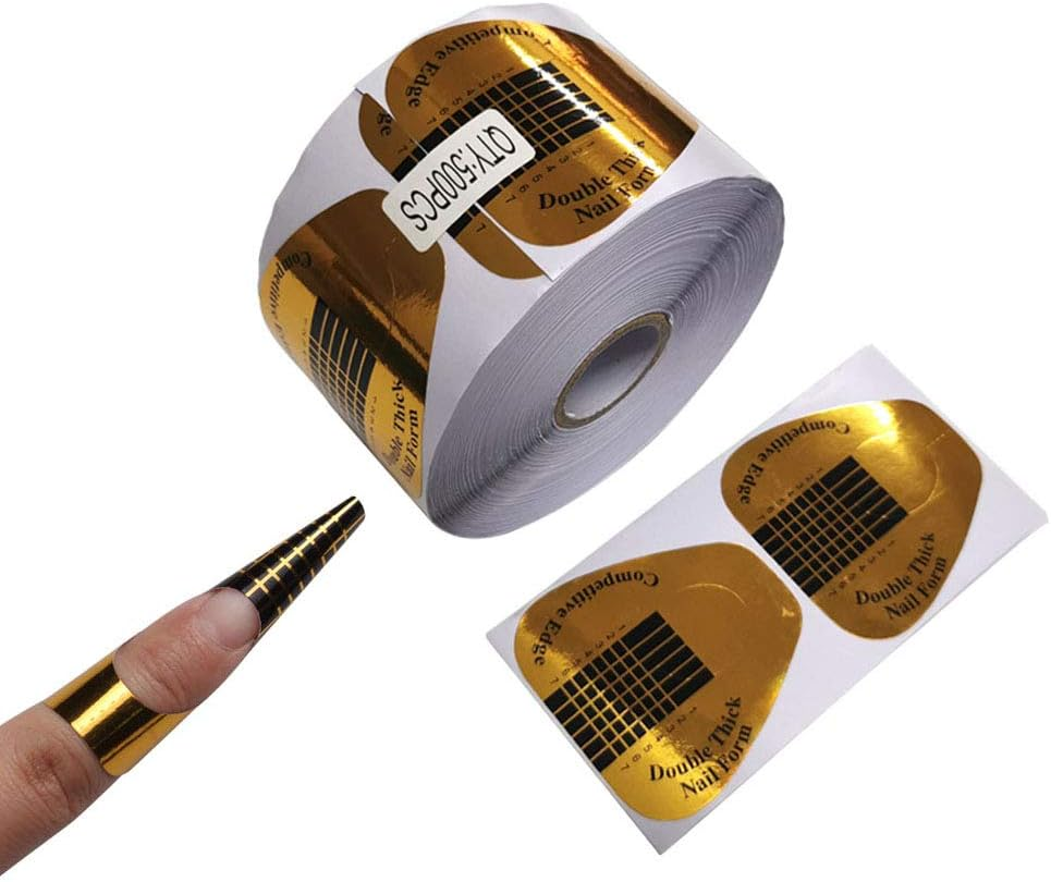 Beautyleader 500 Pieces Golden Color Nail Extension Form Horseshoe-Shaped Nail Art Acrylic Nail/Uv GEL Nail Extention Tips Form Guide Sticker image number 6