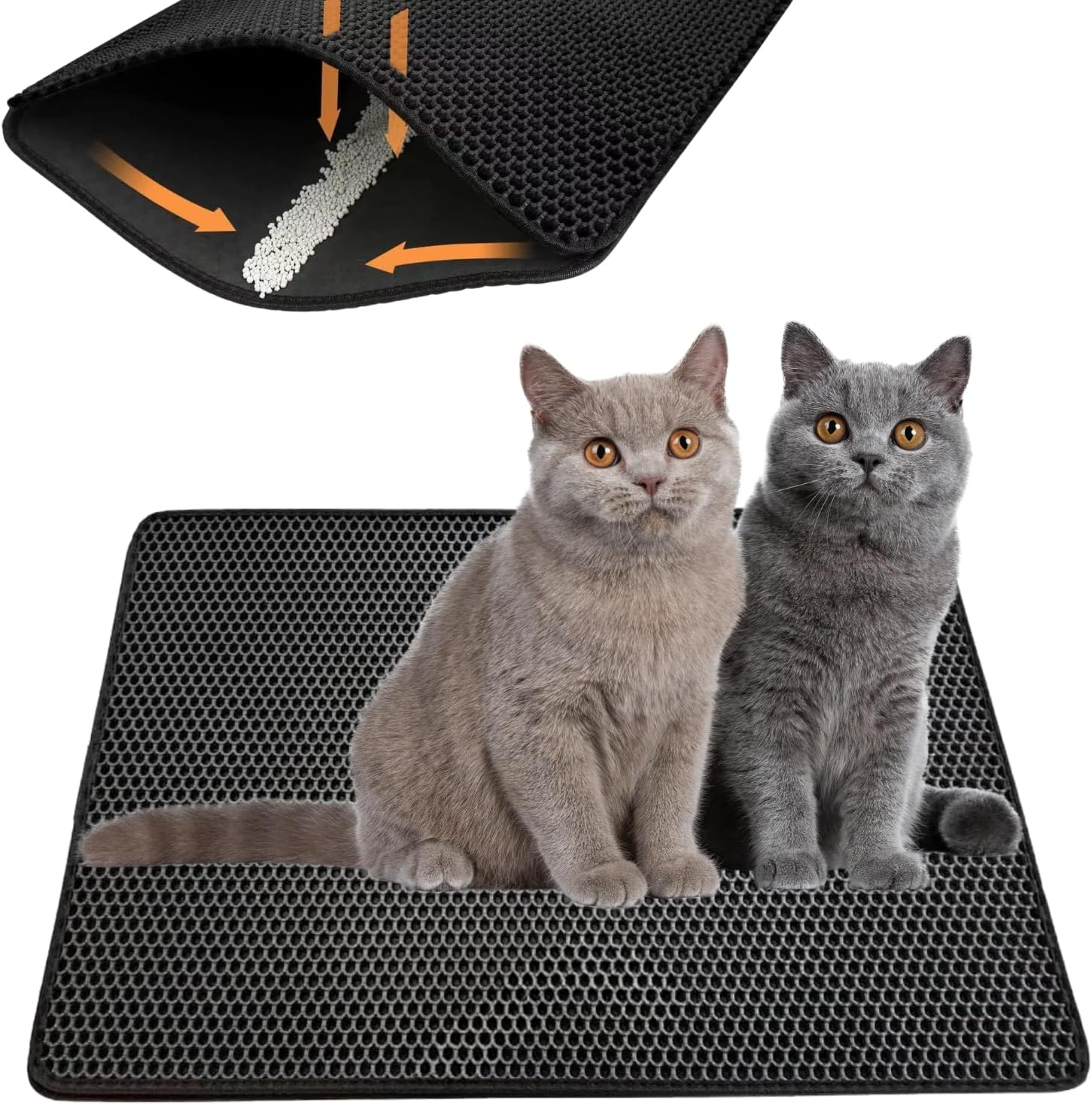 Spendeal Cat Litter Mat Honeycomb Double Layer Waterproof Urine Proof Trapping Large Mat, Scatter Control Kitty Litter Mat, Easier to Clean, Washable Non-Slip Litter Trapping Mat (S (50X40Cm)) image number 4