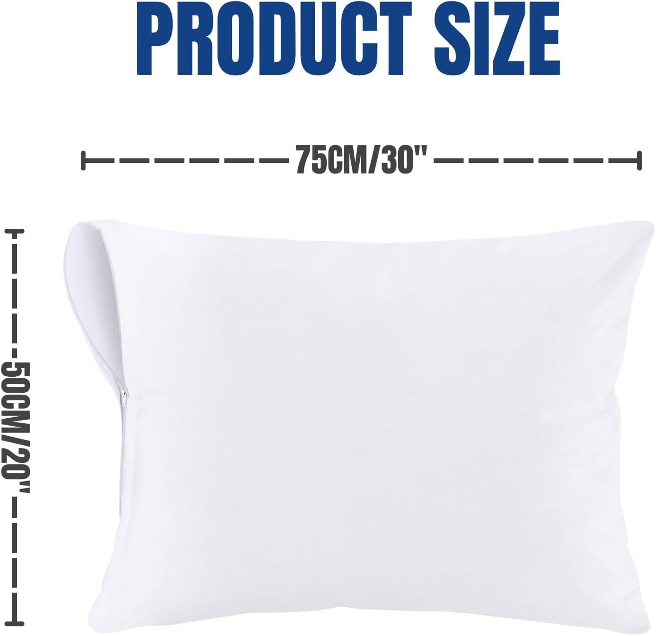 Set of 2 Waterproof Pillow Protectors (50 X 75 Cm), Zippered Pillowcases, Standard/Queen Size, JOMWEN anti Bed Bug and Dust Mite Encasement, White image number 5