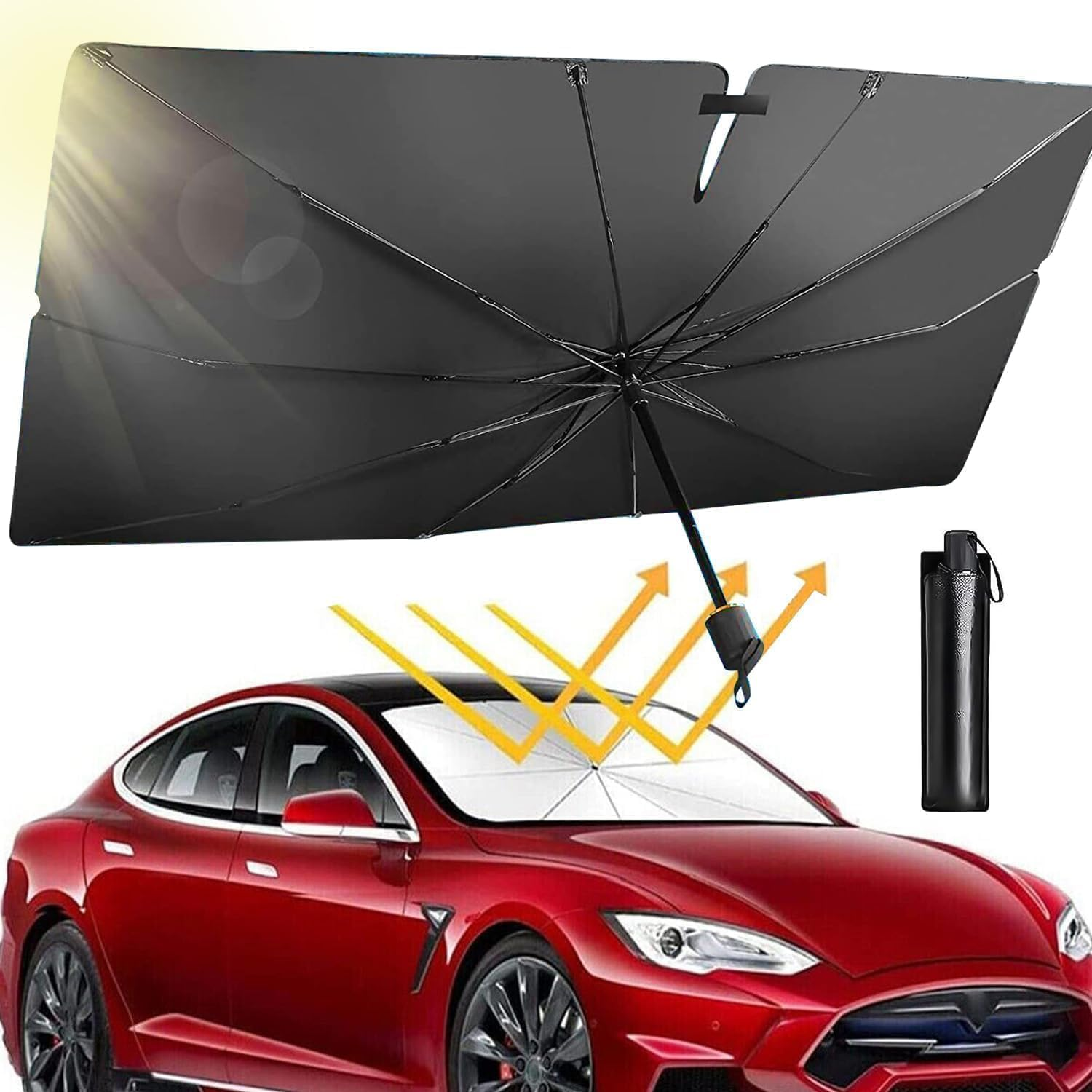 Car Windshield Sun Shade Umbrella, Car Sun Shade, Blocks UV Ray & Heat Insulation Foldable Front Windscreen Protector for Cars Trucks Suvs(143 X 80 Cm) image number 5