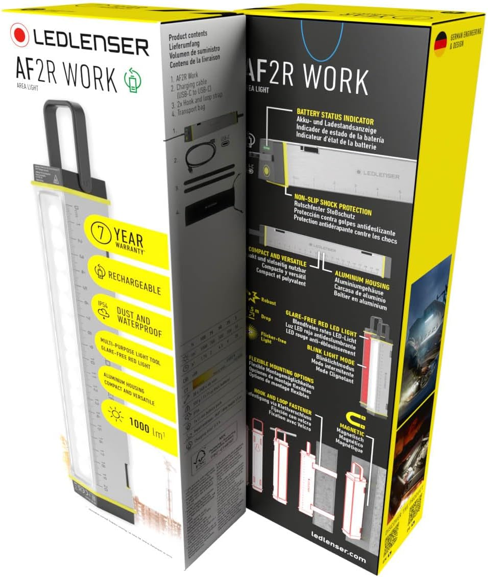 Ledlenser AF2R Work Area Light 1000 Lumens, Flexible Mounting Floodlight, IP54, for Trades and Emergency Use image number 2
