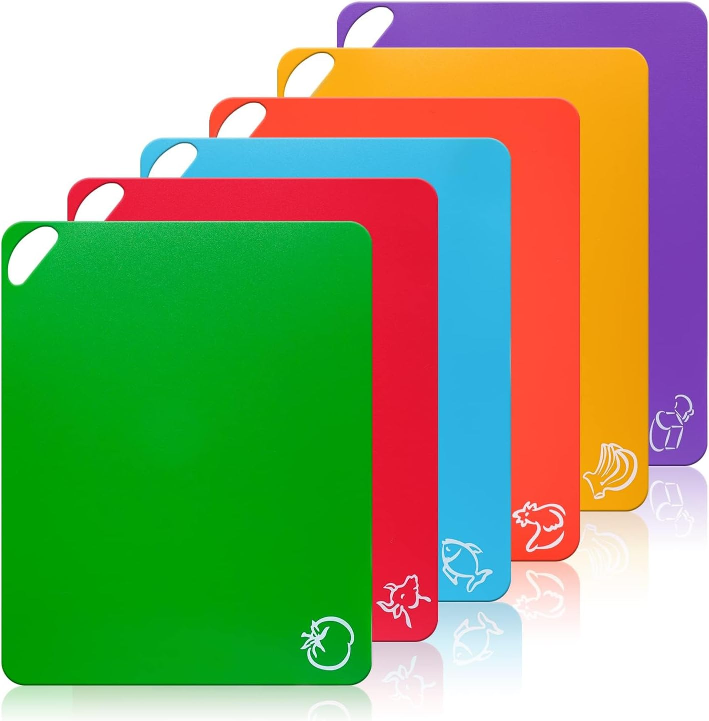 Ling-Luo Extra Thick Flexible Plastic Cutting Board Mats Non-Skid, Cutting Boards for Kitchen, Chopping Board Set, Colored Mats with Food Icons & Easy-Grip Handles (Set of 6, 15"X11.8") image number 5