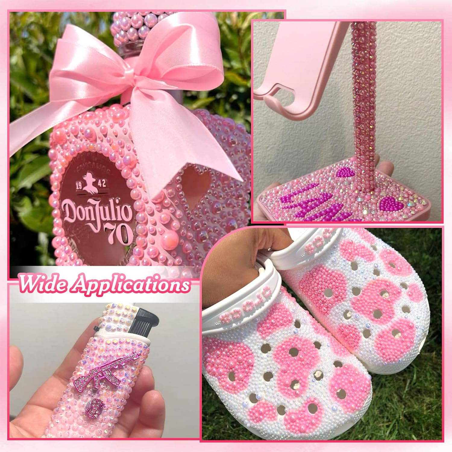 2 Boxes Pink Color Flatback Pearls and Resin Rhinestones for Crafting, 3-6 Mm Jelly Rhinestones, Mixed Size Half Pearl Bedazzling Gems for Nail DIY Crafts Mugs Bottles Tumblers Clothes Makeup image number 4