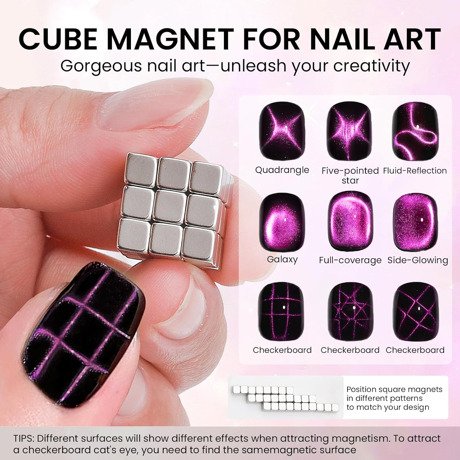 ESUOHYM 44Pcs Cat Eye Magnet for Nails Kits with 3 in 1 Magnets, Strong Square and Ball Magnets, Paper Clip for Heart Nail Magnet Sets Cateye Gel Polish Diy Design Tools for Home, Salon image number 5