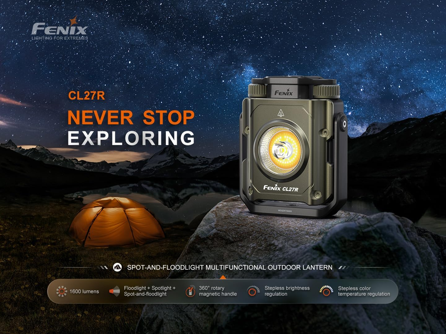 Fenix CL27R Rechargeable Lantern - Aluminum & Multi Beam -1600 Lumens & 180M Long Throw - Super Bright & 285 Hrs Working - 360&deg; Magnetic Handle - Emergency Light for Camping & Outdoor Adventures Green image number 1