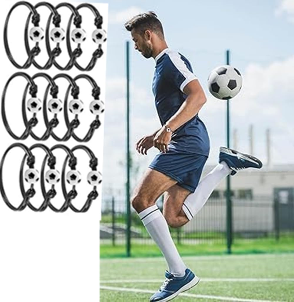 12 Pcs Football Bracelets, Adjustable Football Friendship Bracelets, Soccer Charm Bracelets,Inspirational Wristbands Sport Theme Favor for Teen Adults image number 1