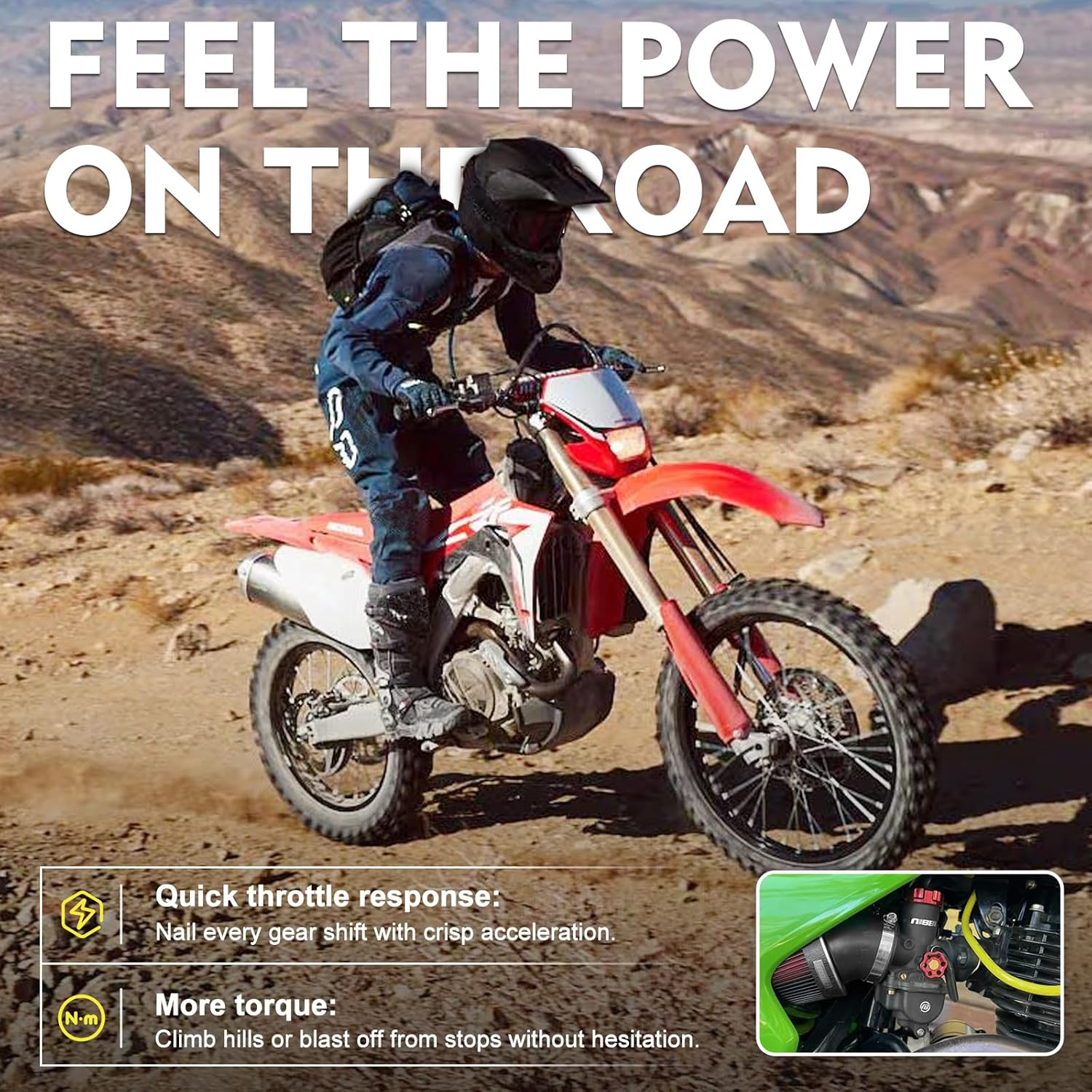 NIBBI PE22FL Carburetor Kit, 22Mm Carburetor with 48Mm Motorcycle CNC Air Filter(Silver) image number 2