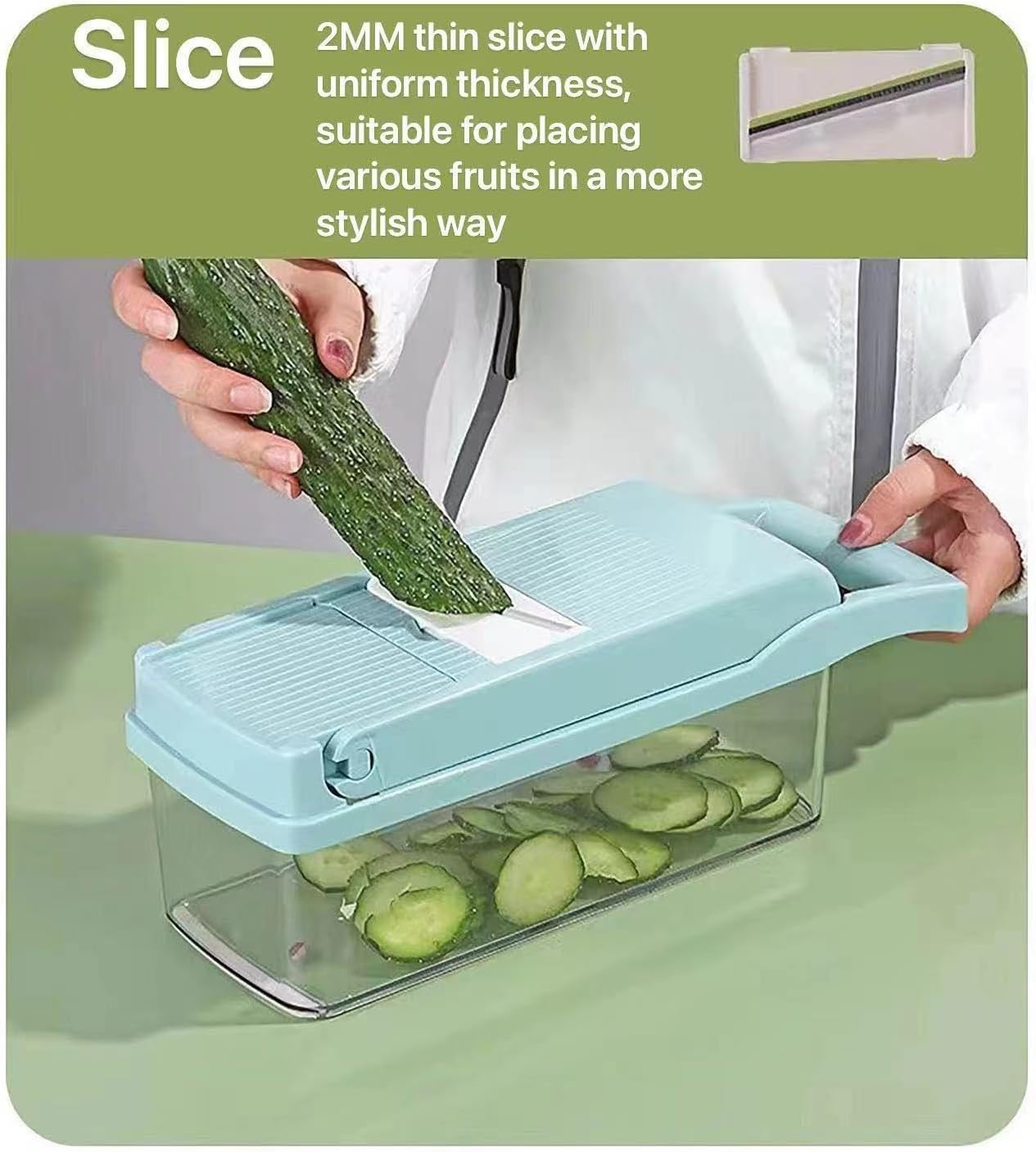 Vegetable Chopper, Onion Chopper, 15 in 1Professional Food Chopper Multifunctional Vegetable Slicer, Dicing Machine, Adjustable Vegetable Cutter with Container-Blue image number 2