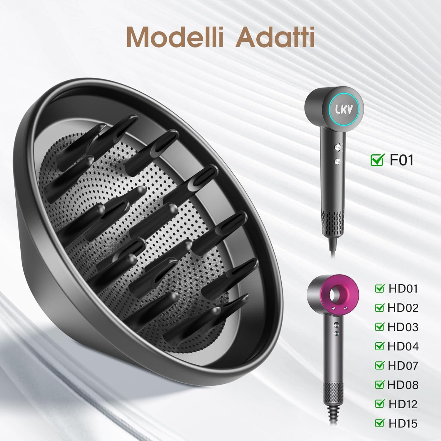 Hair Diffuser LKV Hair Dryer Diffuser Opzetstuk for Krullend En Natuurlijk Golvend Hair Volume Dispenser for Curls & Waves, Lightweight Design for Travel and Home image number 6