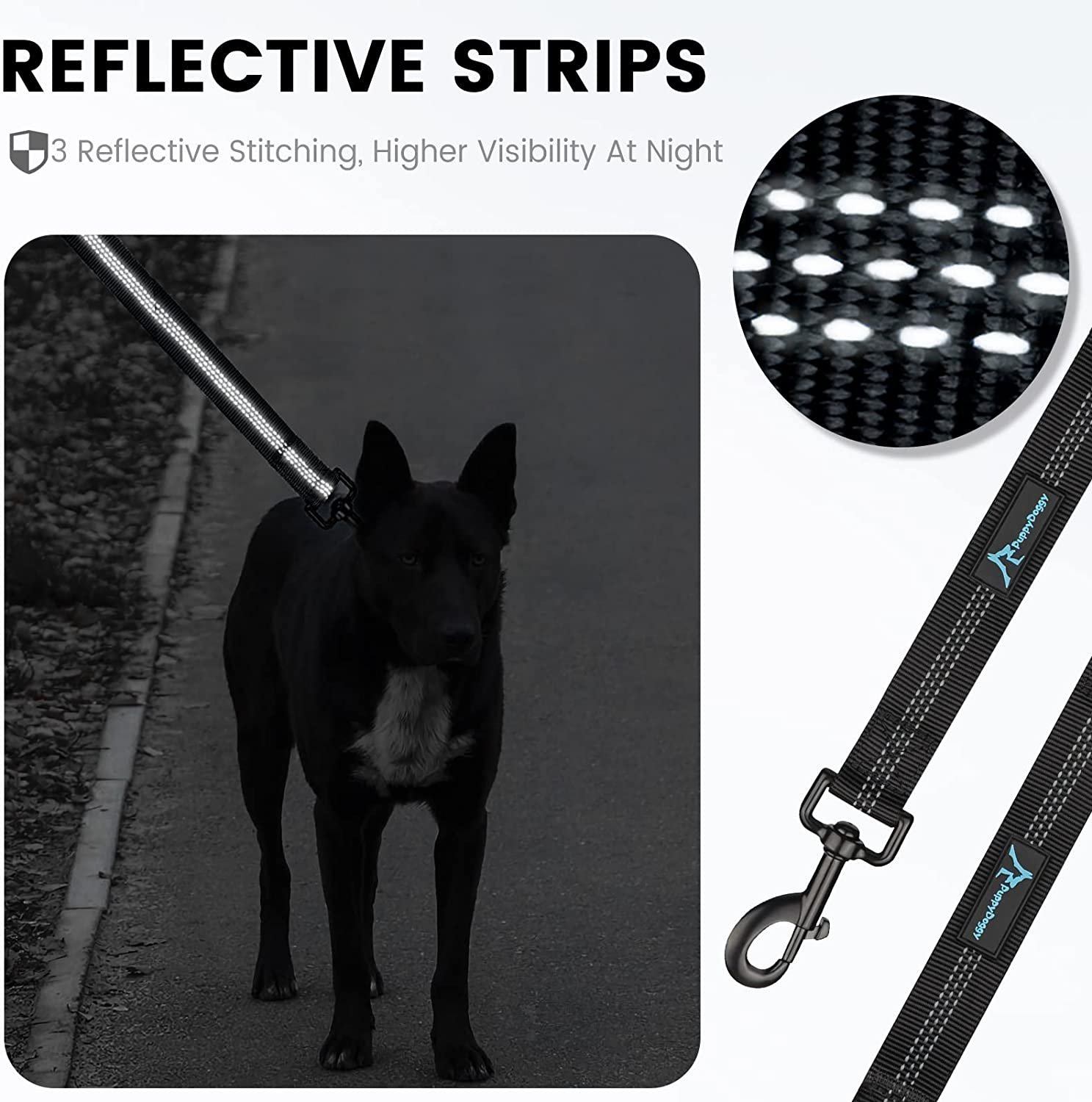 Puppydoggy Short Dog Leash 18In Padded Handle Dog Lead with 3 Reflective Thread for Large Medium Dogs Heavy Duty Dog Rope Pet Leash for Walking Training 18 in X 1 in (Pink 1 Pack) image number 2