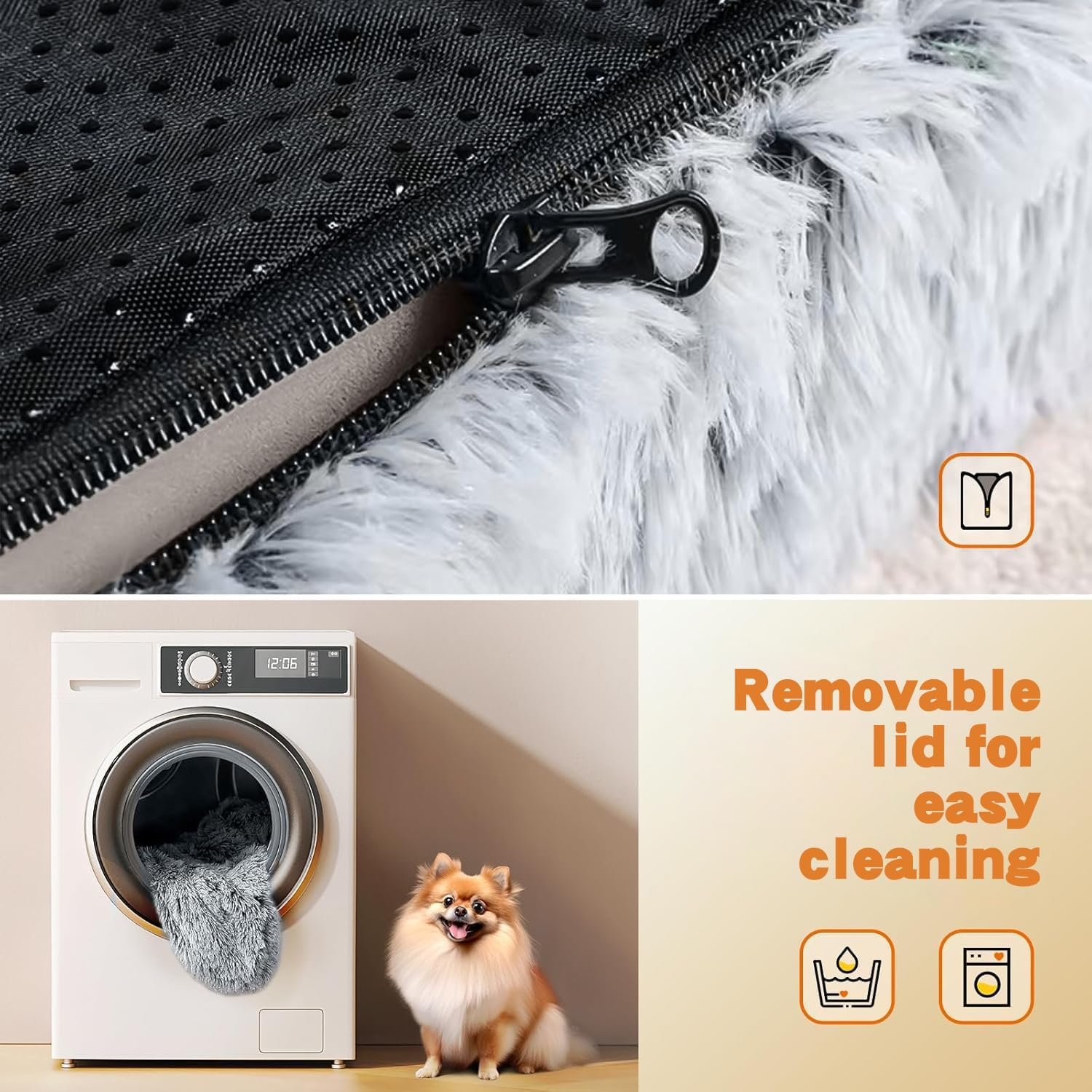 Washable Dog Bed for Large Dogs, Waterproof Memory Foam Pet Sleeping Mat, Fluffy Faux Non-Slip and Egg-Crate Foam Big Dog Couch Bed (Grey) image number 3